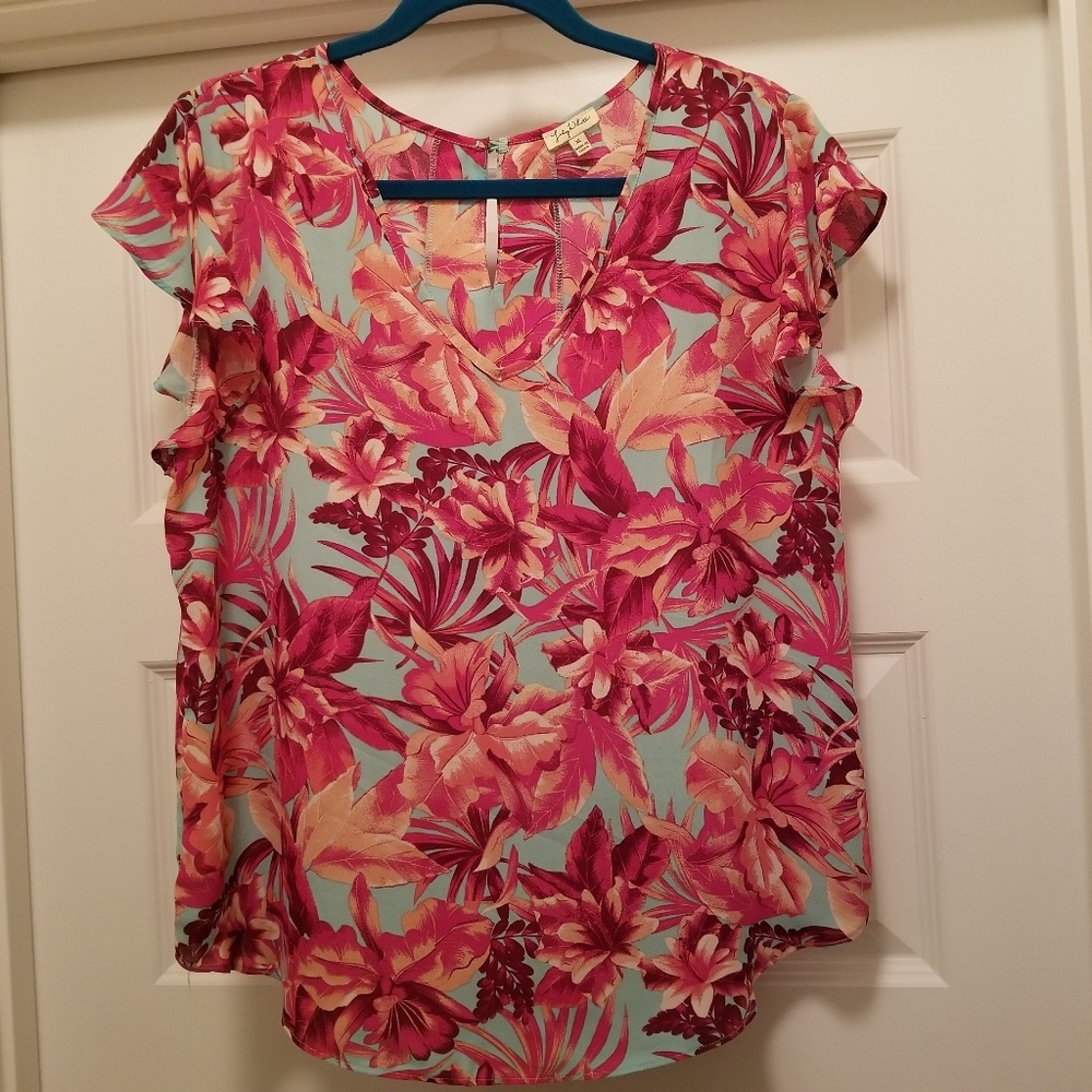 Lily White Floral Top Pink/Coral/Orange
